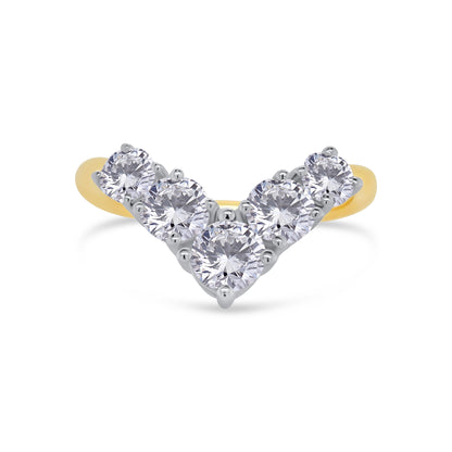Laboratory Grown, Brilliant Round Five Stone Graduated Diamonds, 18ct Yellow Gold Wishbone Band, 1.40ct