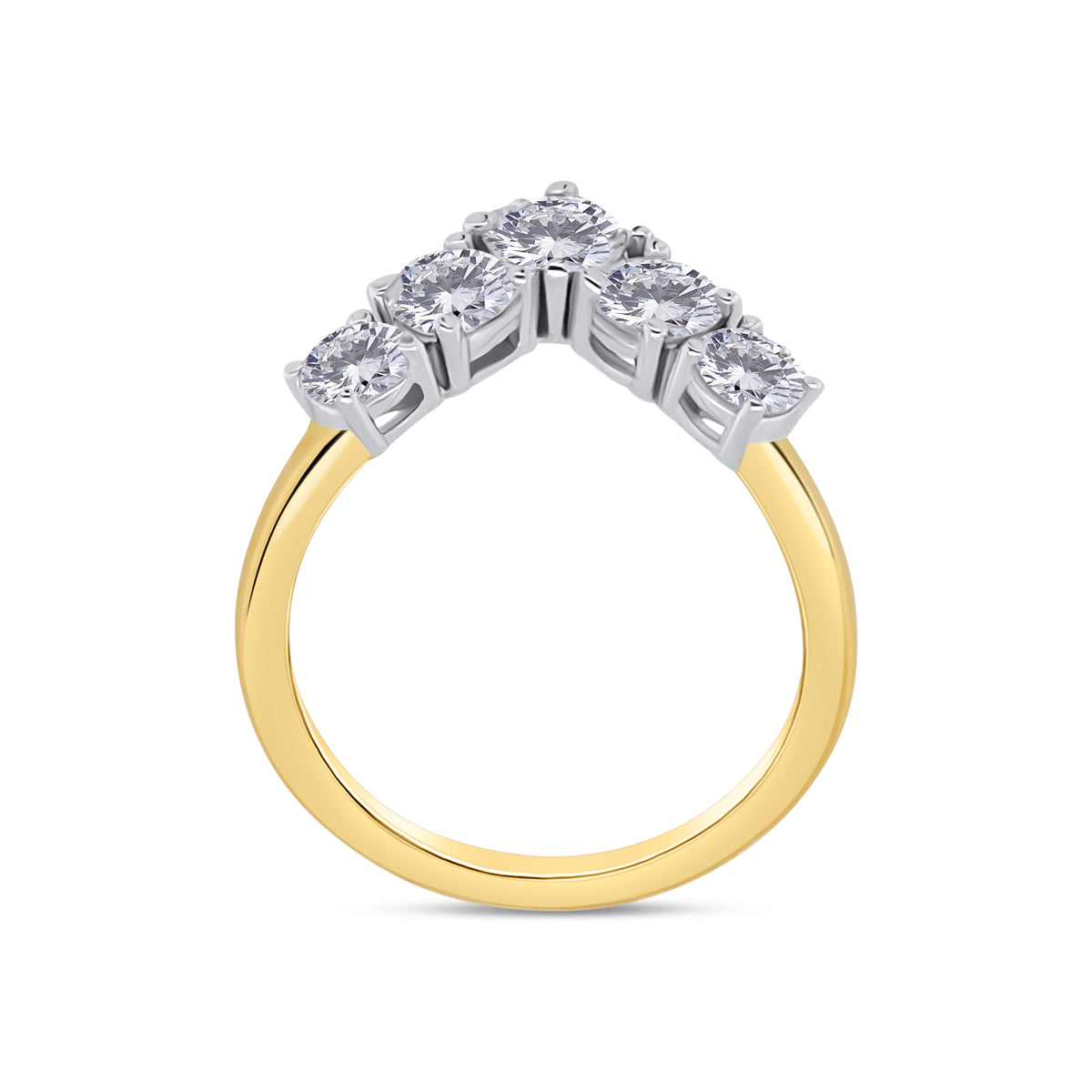 Laboratory Grown, Brilliant Round Five Stone Graduated Diamonds, 18ct Yellow Gold Wishbone Band, 1.40ct