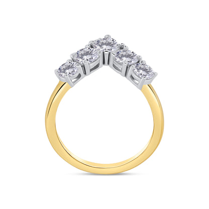 Laboratory Grown, Brilliant Round Five Stone Graduated Diamonds, 18ct Yellow Gold Wishbone Band, 1.40ct