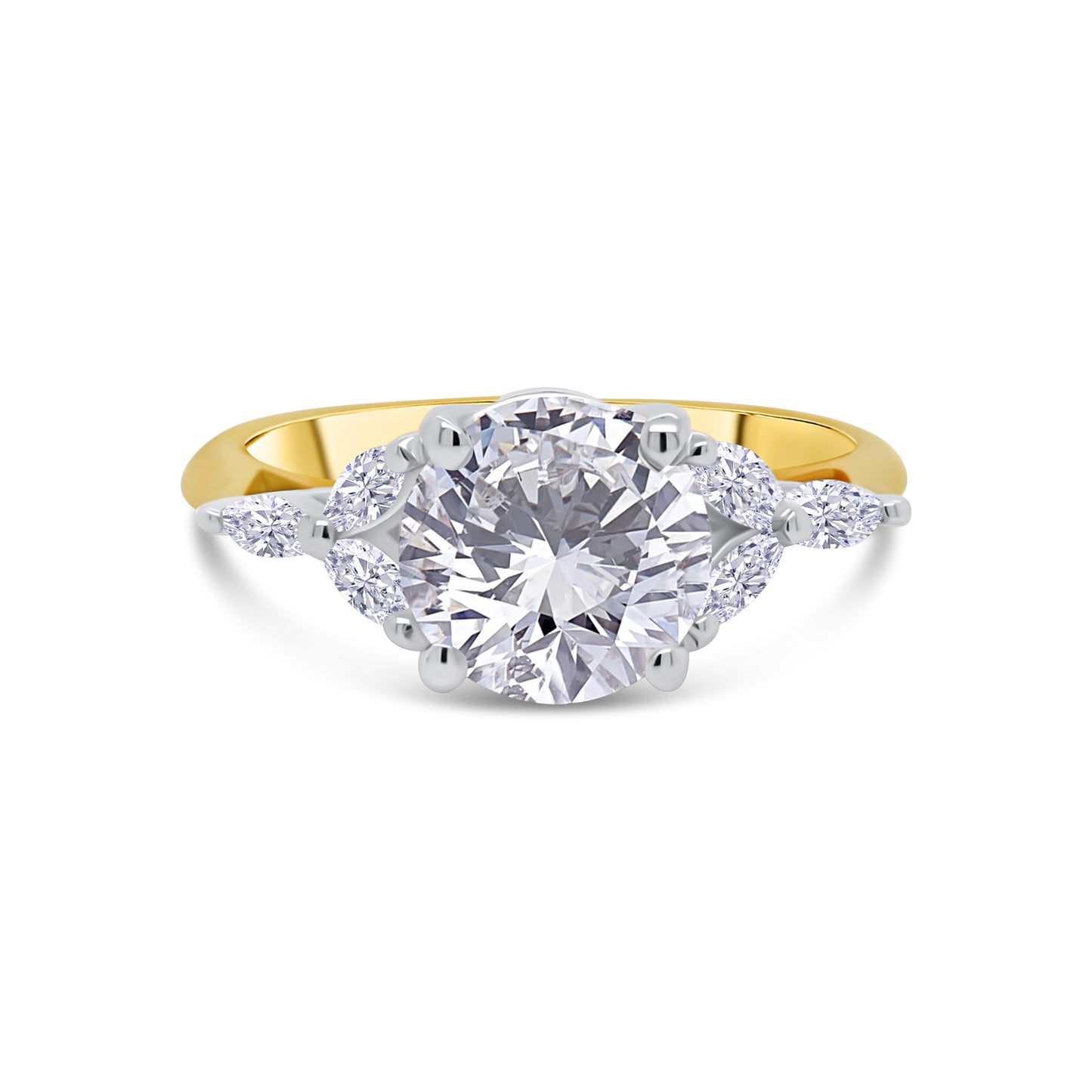 Laboratory Grown Diamond, Round & Marquise Diamond Detailed, 18ct Yellow Gold Ring, 1.68ct