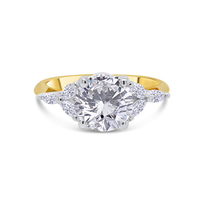 Laboratory Grown Diamond, Round & Marquise Diamond Detailed, 18ct Yellow Gold Ring, 1.68ct