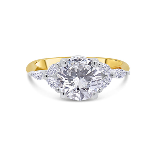 Laboratory Grown Diamond, Round & Marquise Diamond Detailed, 18ct Yellow Gold Ring, 1.68ct