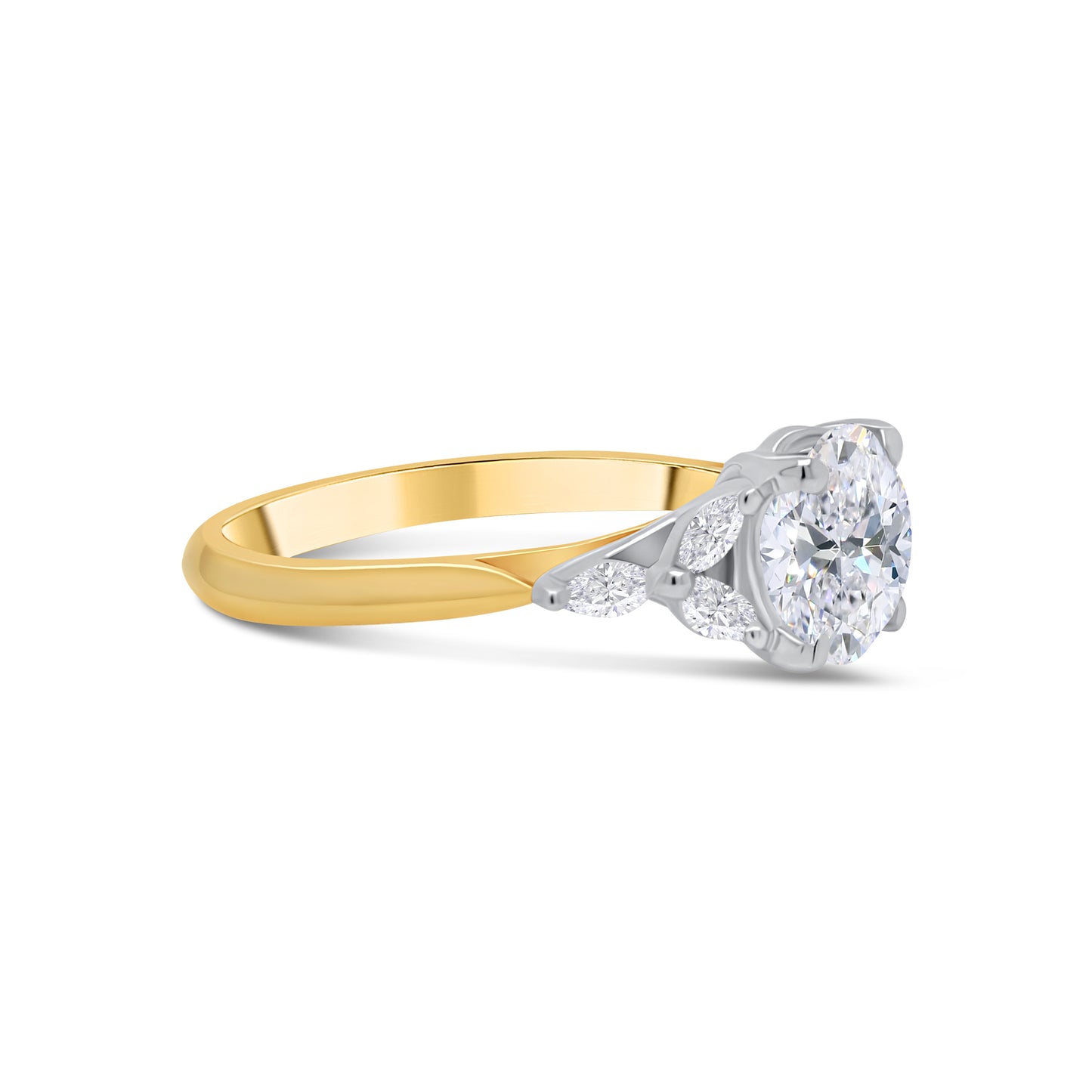 Laboratory Grown Diamond, Round & Marquise Diamond Detailed, 18ct Yellow Gold Ring, 1.68ct