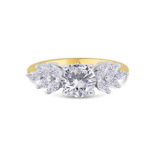Laboratory Grown Diamond, Round & Marquise Laurel Leaf Diamond Detailed, 18ct Yellow Gold Ring, 1.40ct