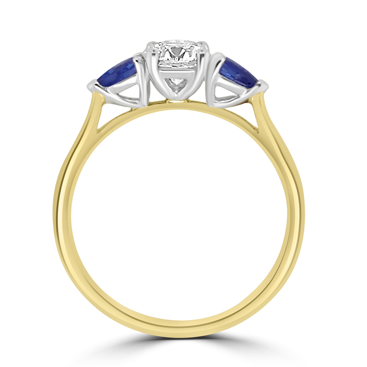 Laboratory Grown, Brilliant Round Diamond & Pear Sapphire Three Stone, 18ct Yellow Gold, 0.93cts