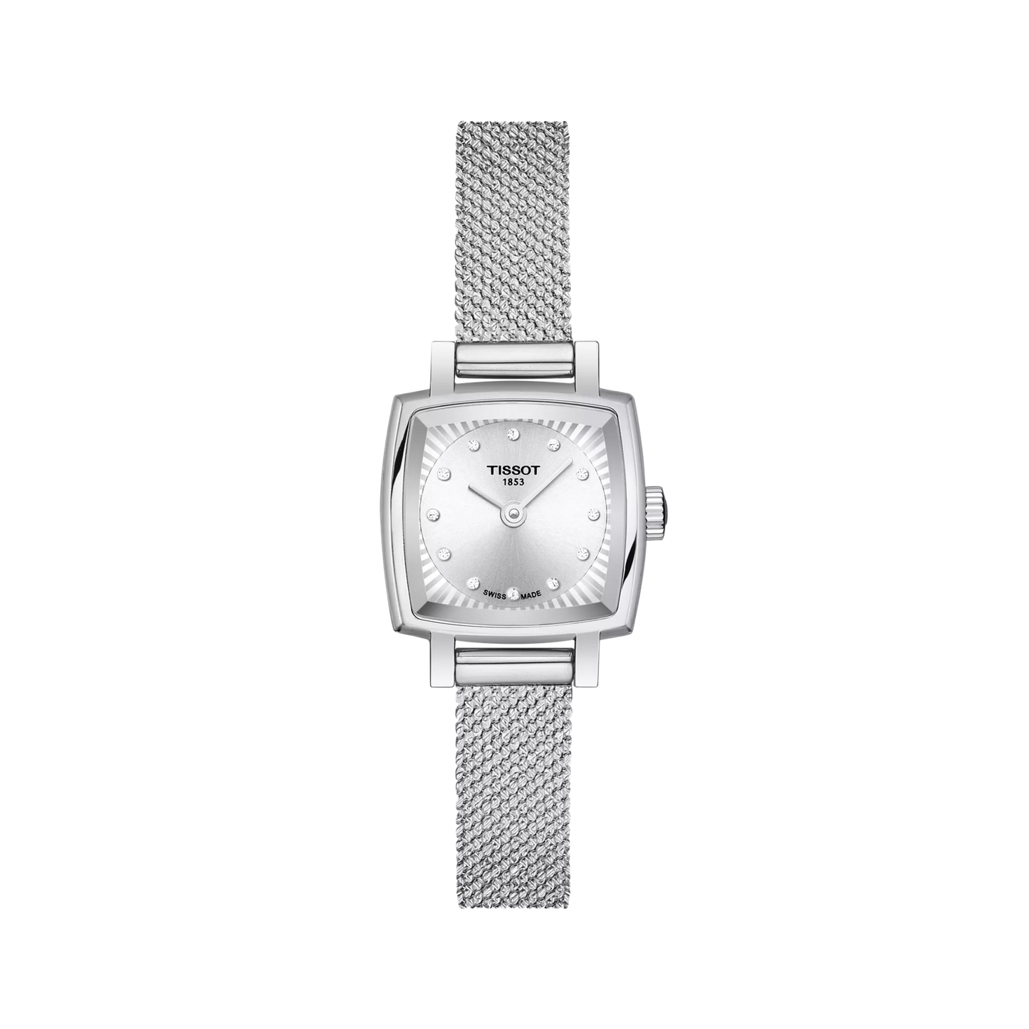 Tissot 20mm Lovely, Silver Square Diamond Set Dial, Ladies Mesh Watch