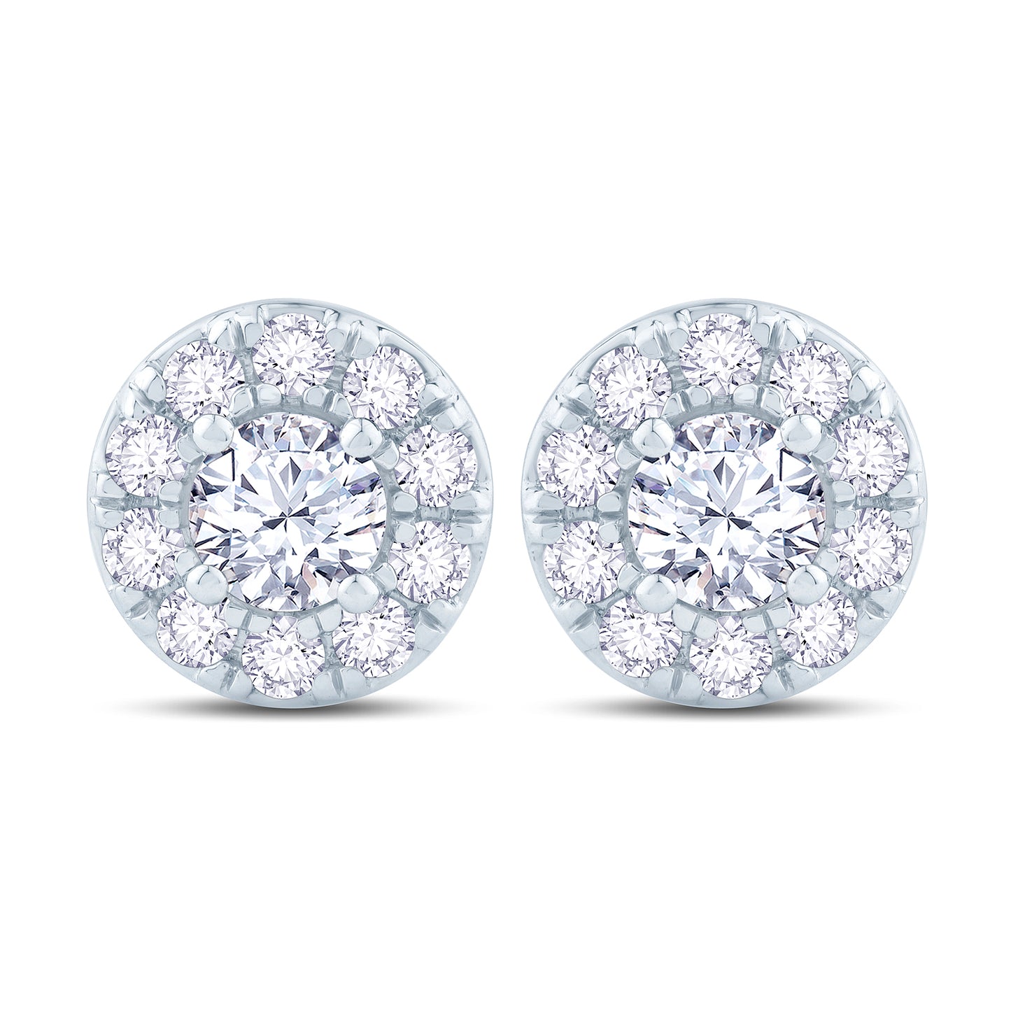 18ct White Gold Round Halo Diamond Stud Earrings, 0.50ct