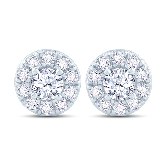 18ct White Gold Round Halo Diamond Stud Earrings, 0.50ct