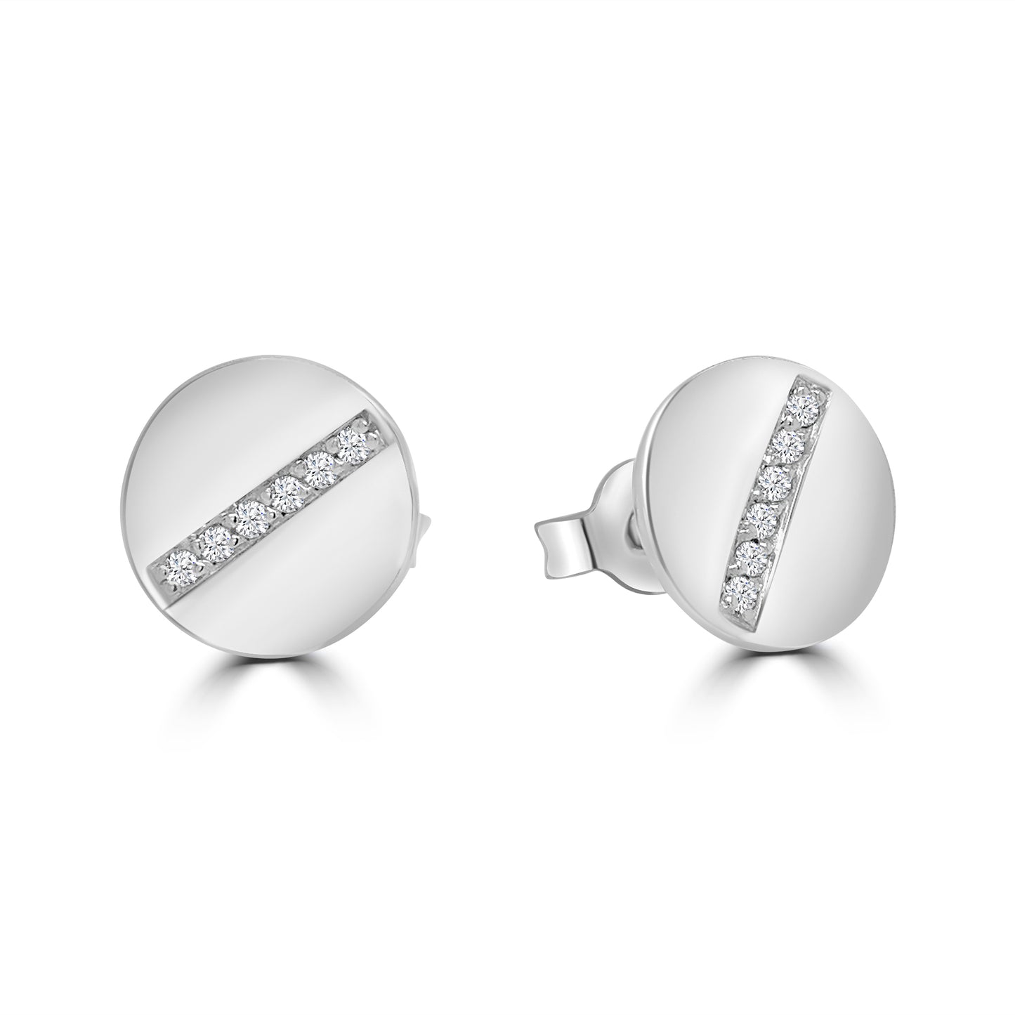 9ct White Gold Pavé Set Diamond Button Stud Earring