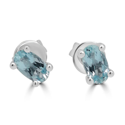 9ct White Gold Oval Aquamarine Earrings