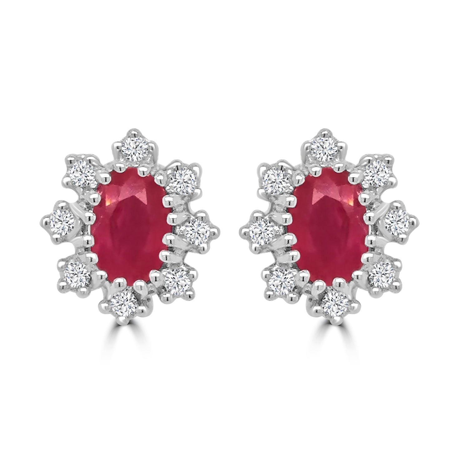 9ct Yellow Gold Oval Ruby & Diamond Halo Stud Earrings