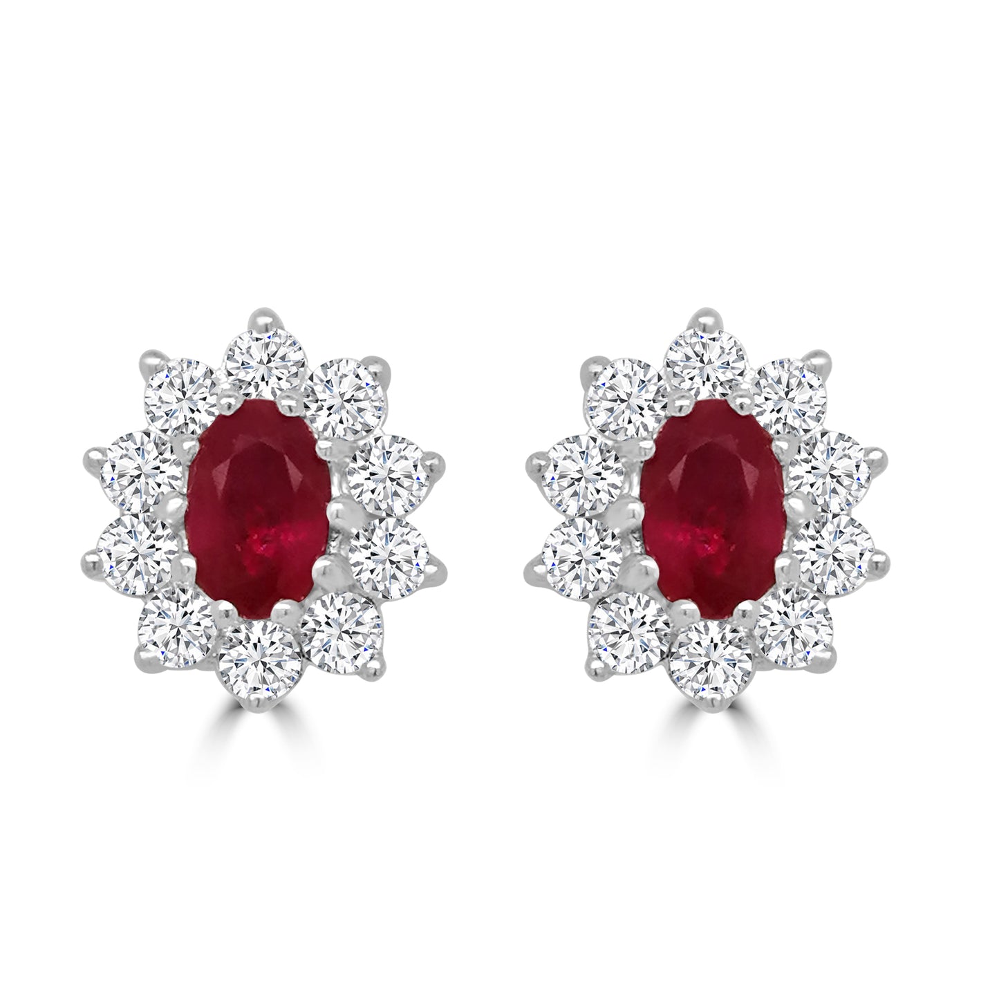 18ct White Gold Oval Ruby & Diamond Halo Stud Earrings