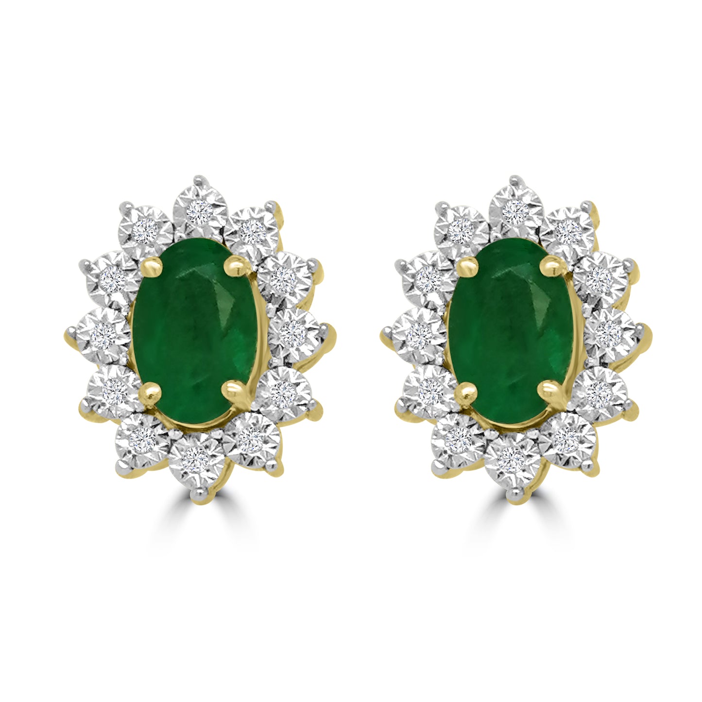 9ct Yellow Gold Oval Emerald & Diamond Halo Studs