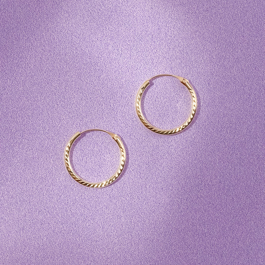 9ct Yellow Gold 15mm Diamond Cut Hoop Earrings