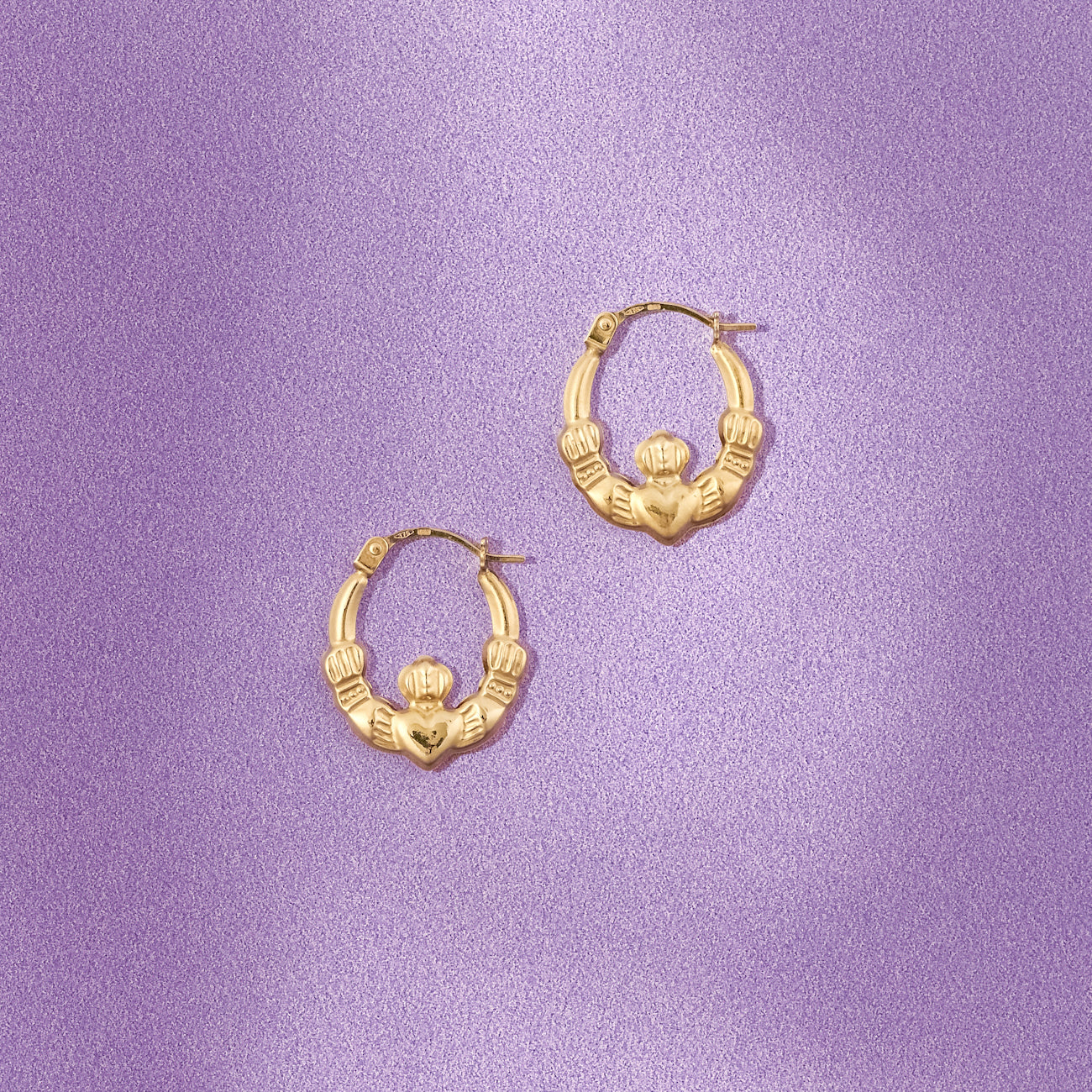 9ct Yellow Gold 17mm Claddagh Latch Hoop Earrings