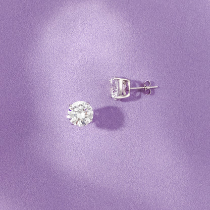 Sterling Silver 9mm Round Solitaire CZ Stud Earrings