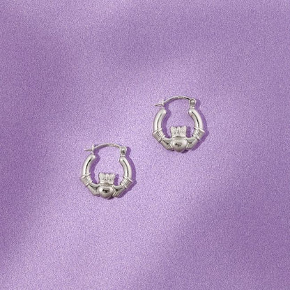 Sterling Silver 17mm Claddagh Hoop Earrings