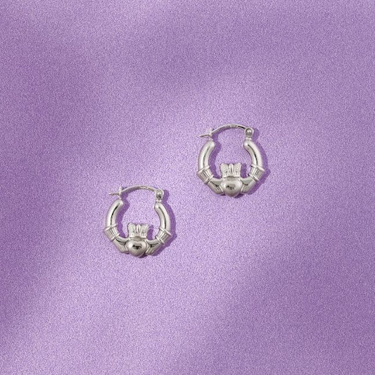 Sterling Silver 17mm Claddagh Hoop Earrings