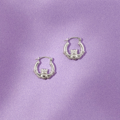 Sterling Silver 17mm Claddagh Hoop Earrings