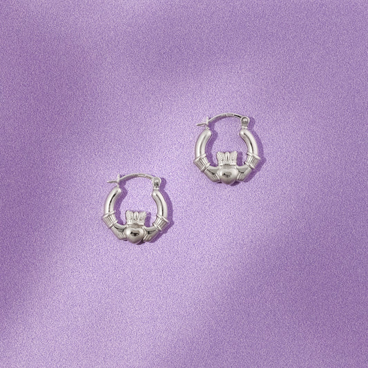 Sterling Silver 17mm Claddagh Hoop Earrings