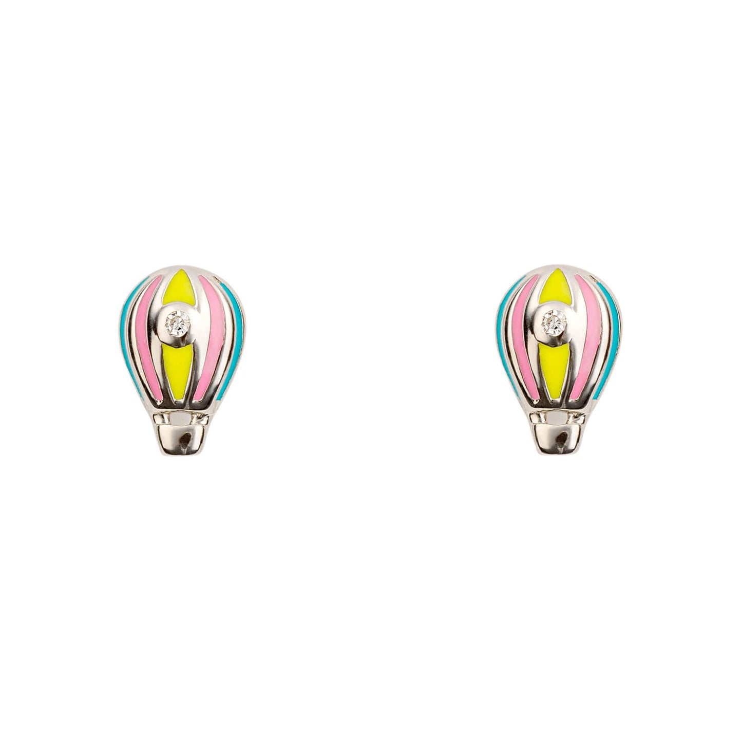 Sterling Silver Enamel Hot Air Balloon Stud Childrens Earrings