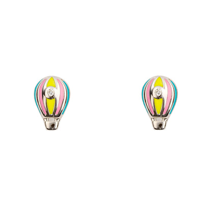Sterling Silver Enamel Hot Air Balloon Stud Childrens Earrings
