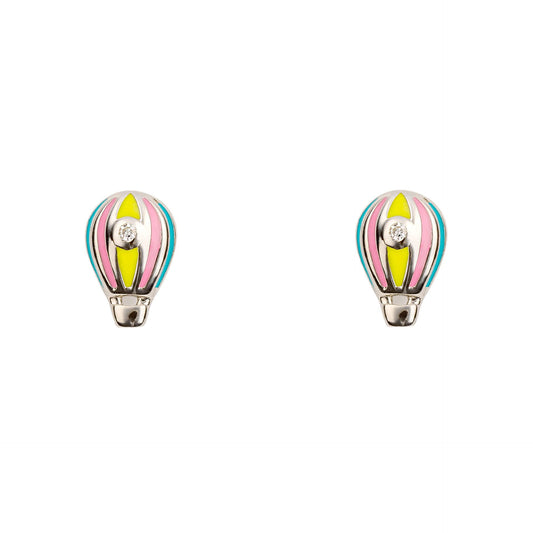 Sterling Silver Enamel Hot Air Balloon Stud Childrens Earrings