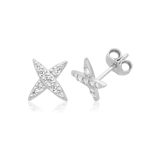 Sterling Silver CZ 'X' Kiss Stud Earrings