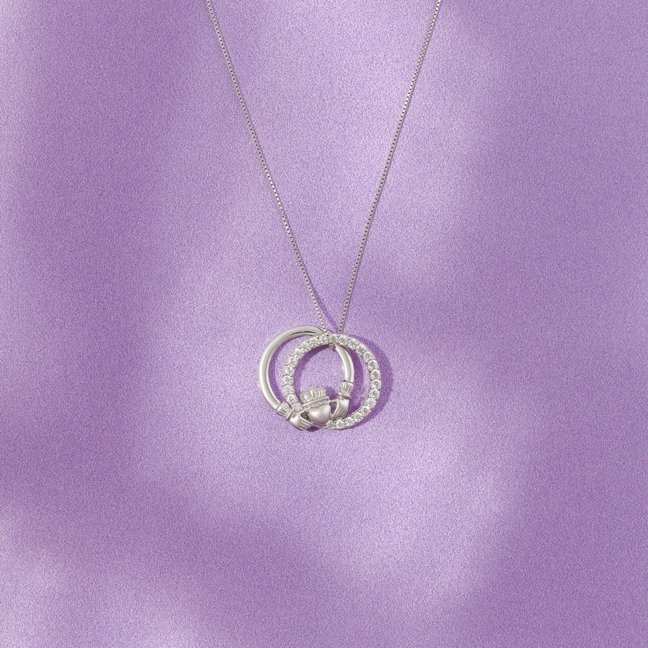 Sterling Silver Claddagh Double CZ Circle Necklace