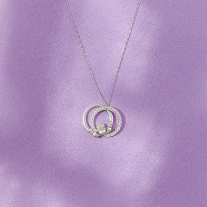 Sterling Silver Claddagh Double CZ Circle Necklace