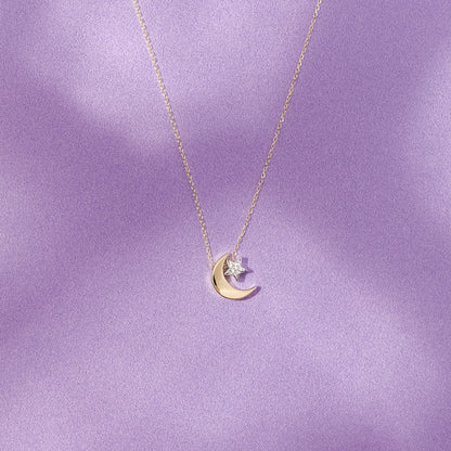 9ct Yellow & White Gold Moon & Star Necklace