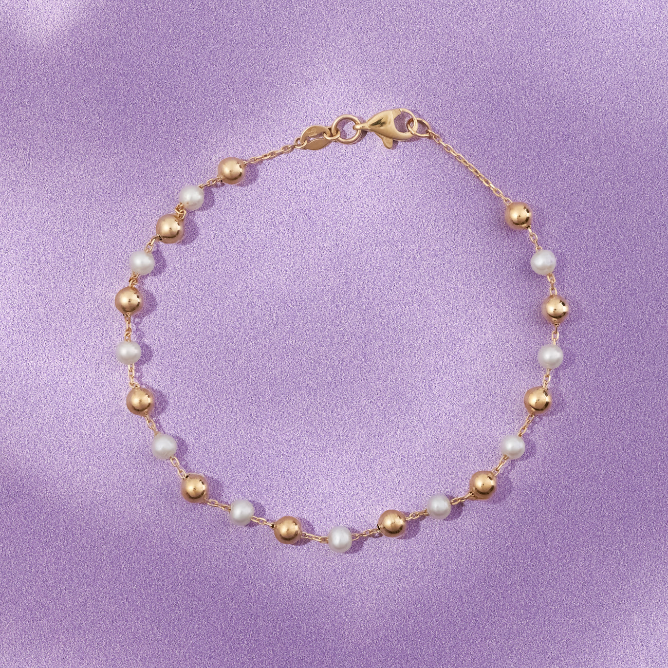 9ct Yellow Gold Ball & Pearl Bracelet