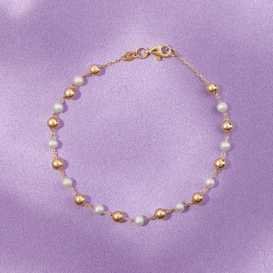 9ct Yellow Gold Ball & Pearl Bracelet