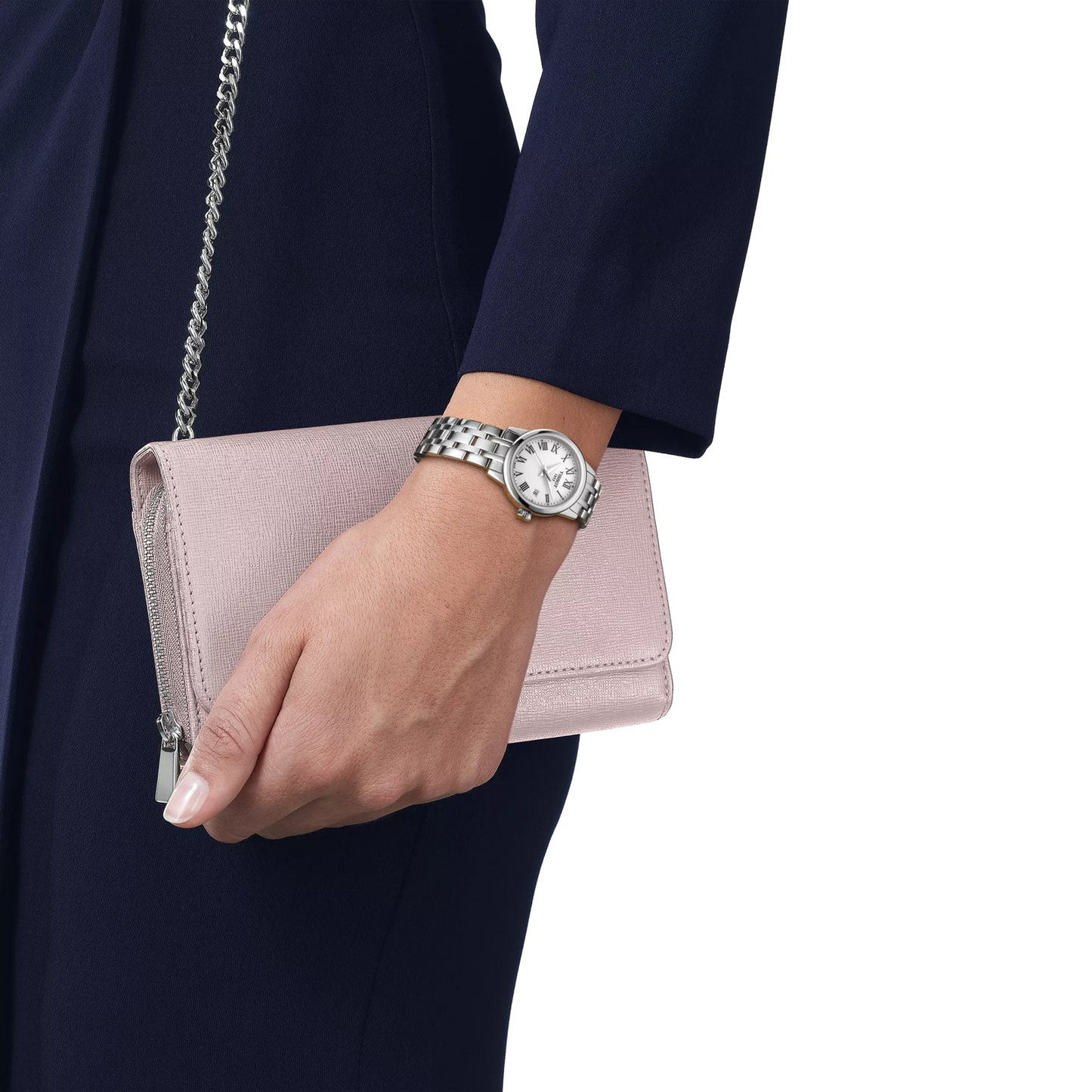 Tissot 28mm Silver Classic Dream, White & Black Date Dial, Ladies Bracelet Watch