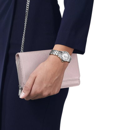 Tissot 28mm Silver Classic Dream, White & Black Date Dial, Ladies Bracelet Watch