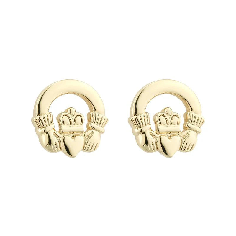 Sterling Silver Yellow Gold Plate 10mm Claddagh Stud Earrings