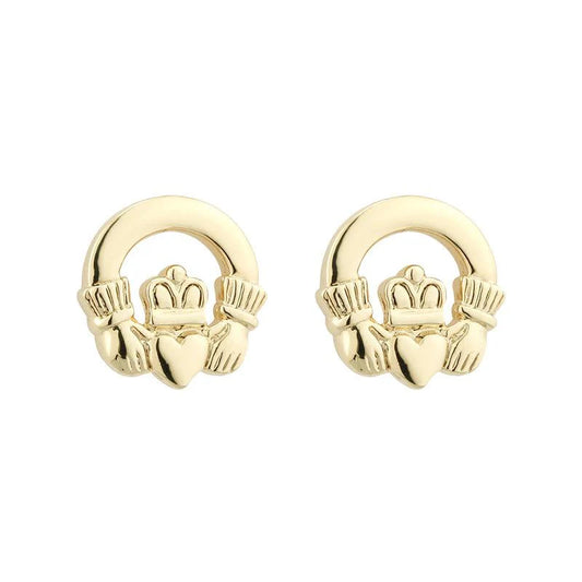 Sterling Silver Yellow Gold Plate 10mm Claddagh Stud Earrings