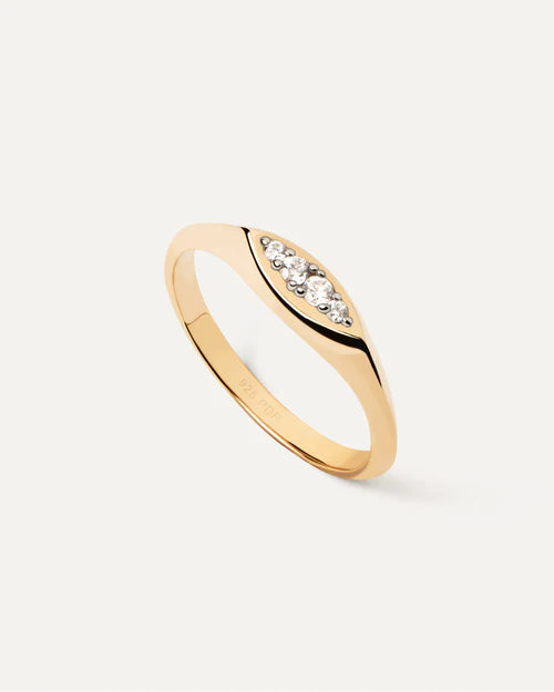 PDPAOLA Yellow Gold CZ Cluster Signet Ring