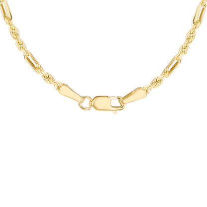9ct Yellow Gold Hollow Diamond Cut Figaro Chain