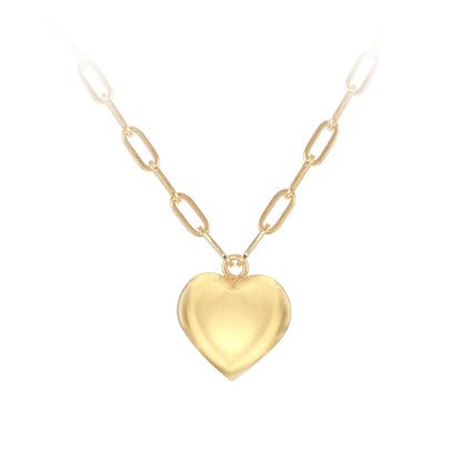 9ct Yellow Gold Puffed Heart Charm Paperlink Necklace