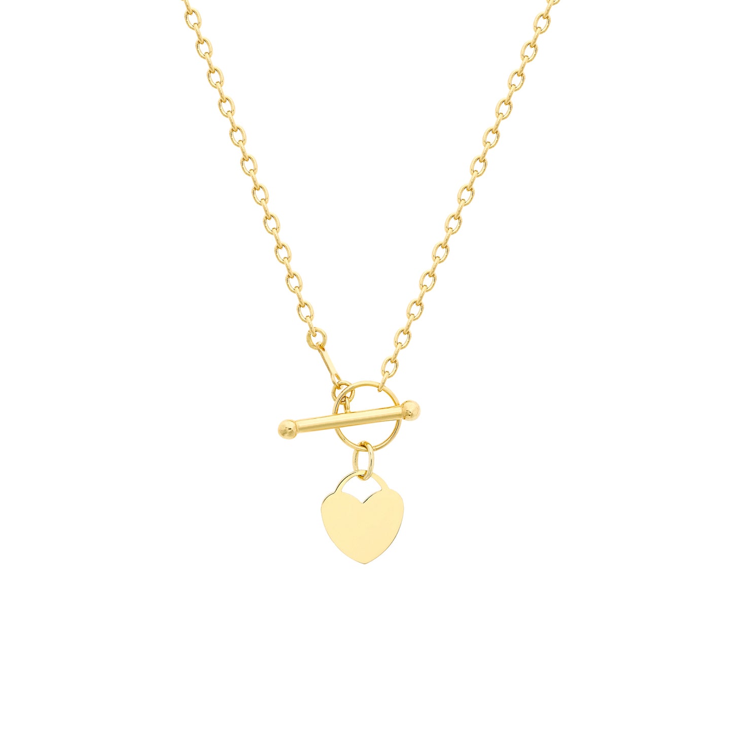 9ct Yellow Gold Heart Charm T-Bar Necklace