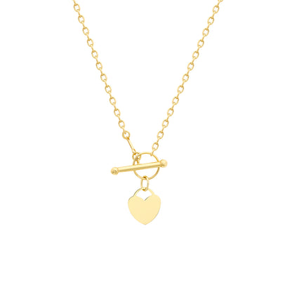 9ct Yellow Gold Heart Charm T-Bar Necklace