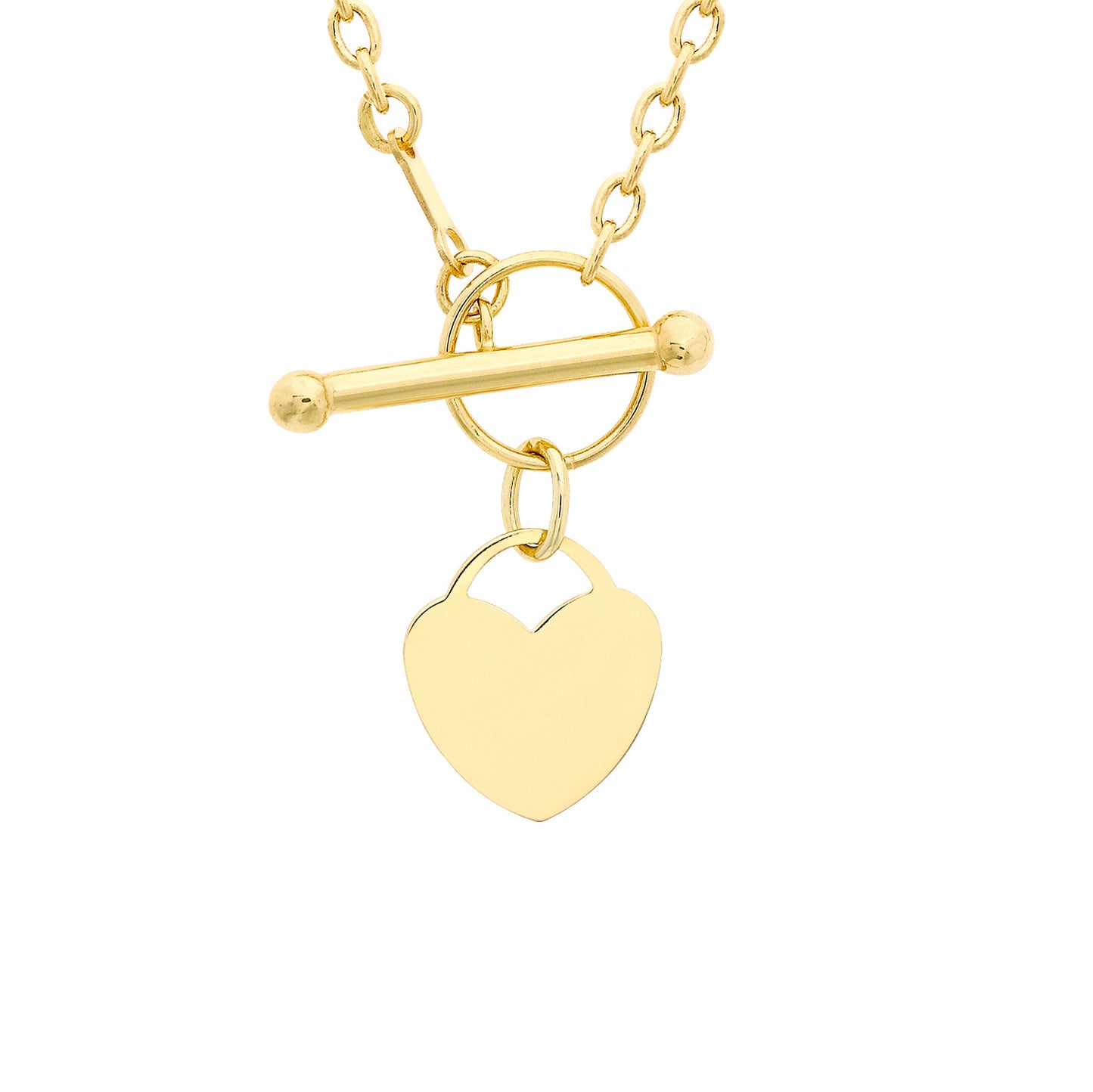 9ct Yellow Gold Heart Charm T-Bar Necklace