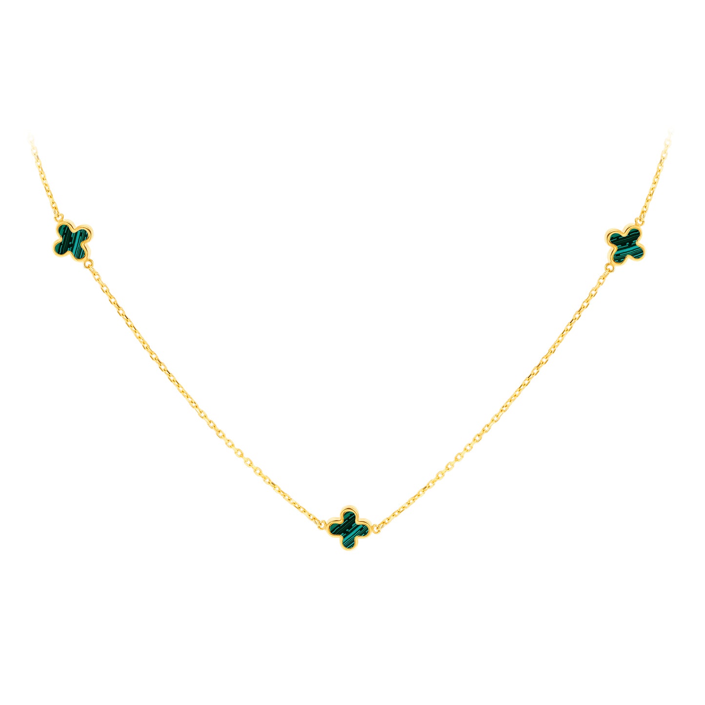 9ct Yellow Gold Malachite Flowers Necklace