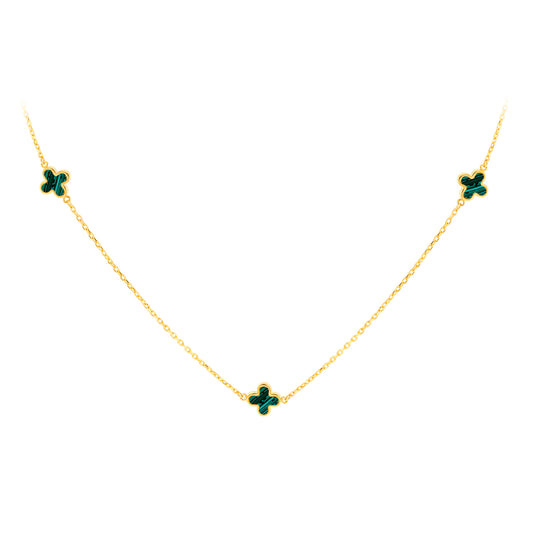 9ct Yellow Gold Malachite Flowers Necklace