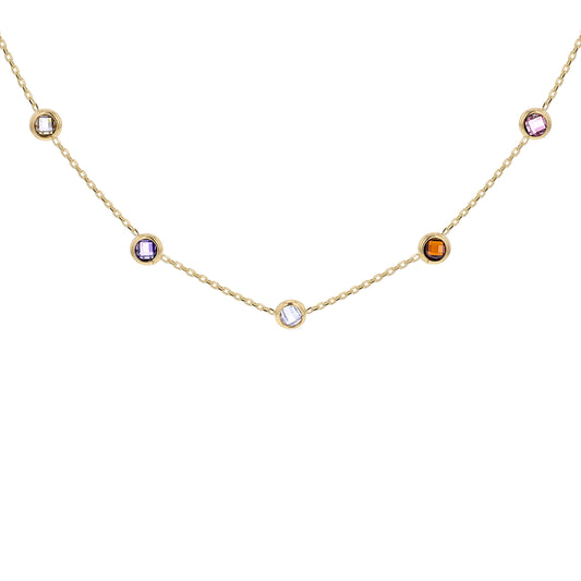 9ct Yellow Gold Multi Coloured Round CZ Stone Necklace