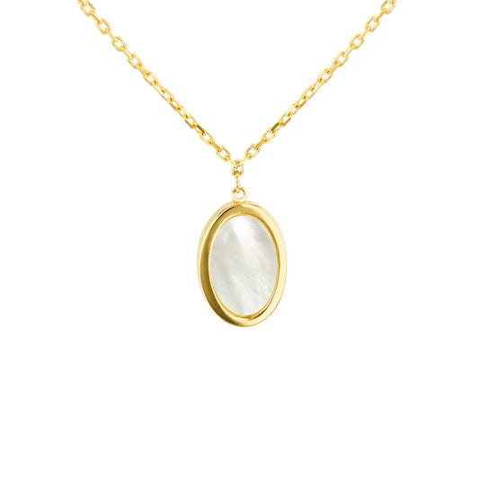 9ct Yellow Gold 11.5mm Oval Mother of Pearl Necklace
