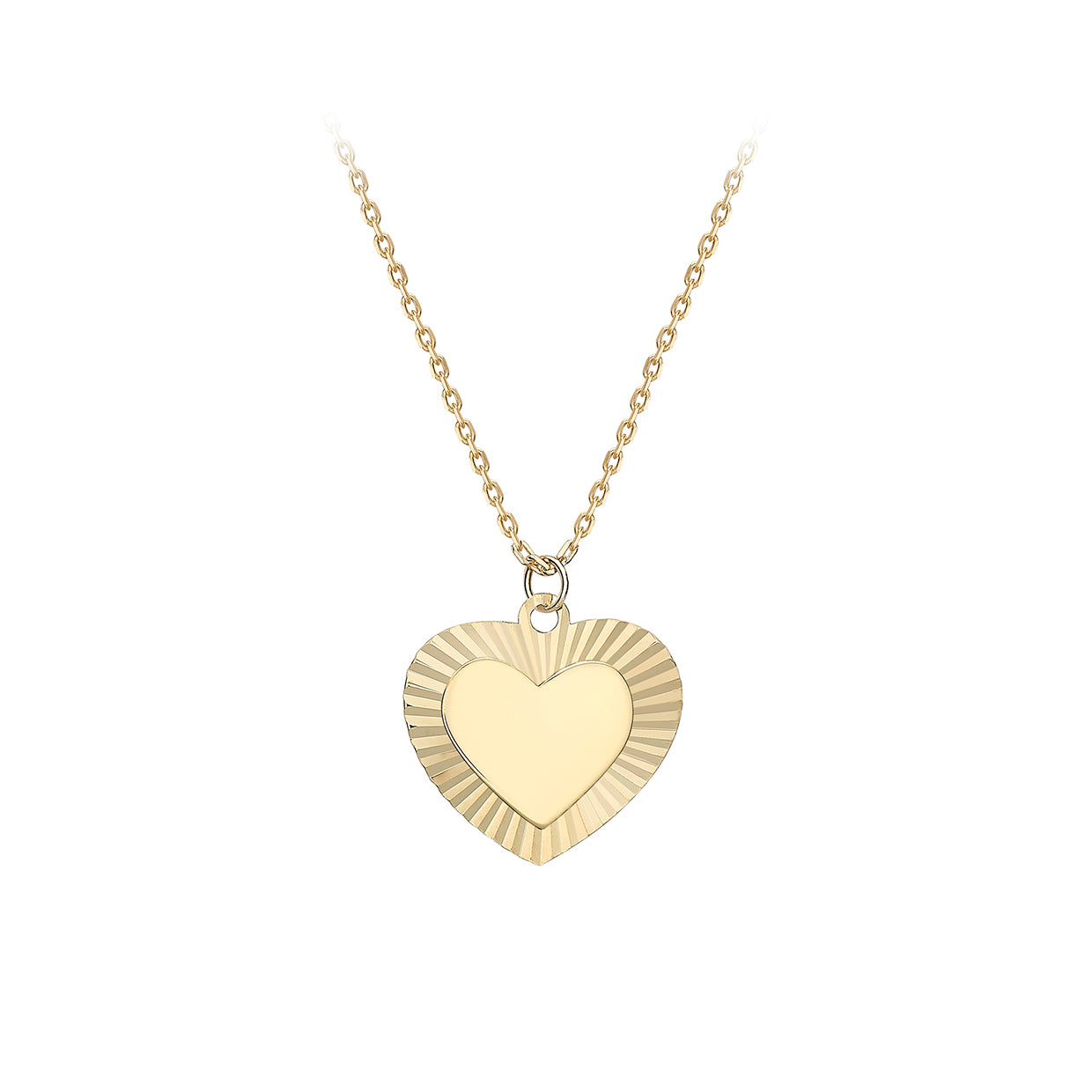 9ct Yellow Gold Diamond Cut Polished Heart Necklace