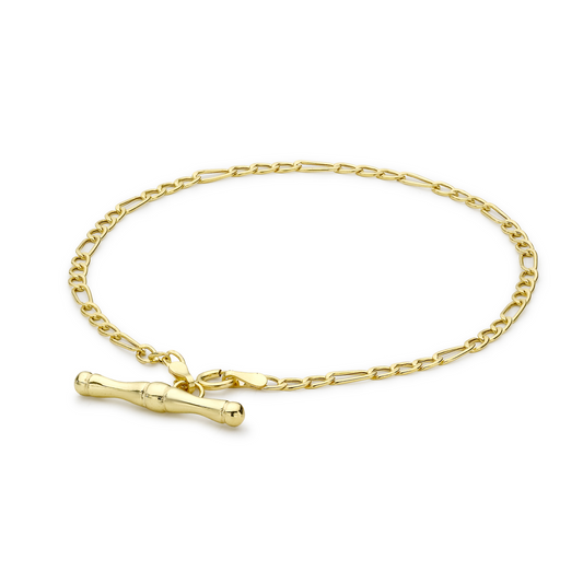 9ct Yellow Gold Figaro T-Bar Hollow Bracelet