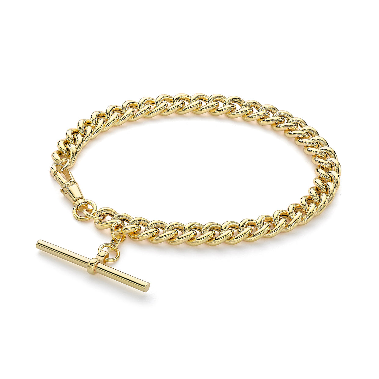 9ct Yellow Gold T-Bar Hollow Curb Bracelet